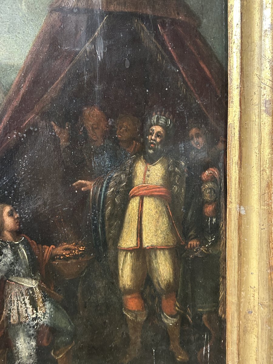 Mucius Scaevola, huile sur ardoise  du XVIIe siècle, entourage de Frans Francken II-photo-4