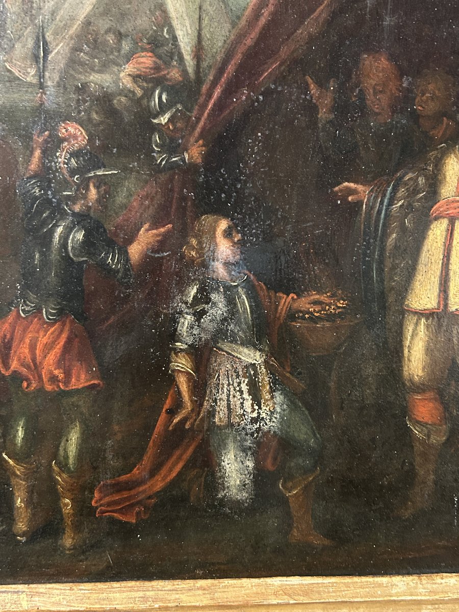 Mucius Scaevola, huile sur ardoise  du XVIIe siècle, entourage de Frans Francken II-photo-5