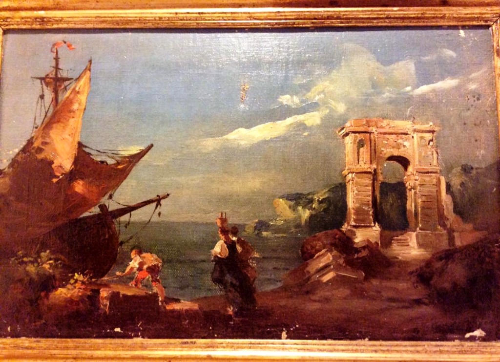 Marine With Classical Ruins And Mountain Landscape, Oils On Canvas Signed Giuseppe Ferrari-photo-2