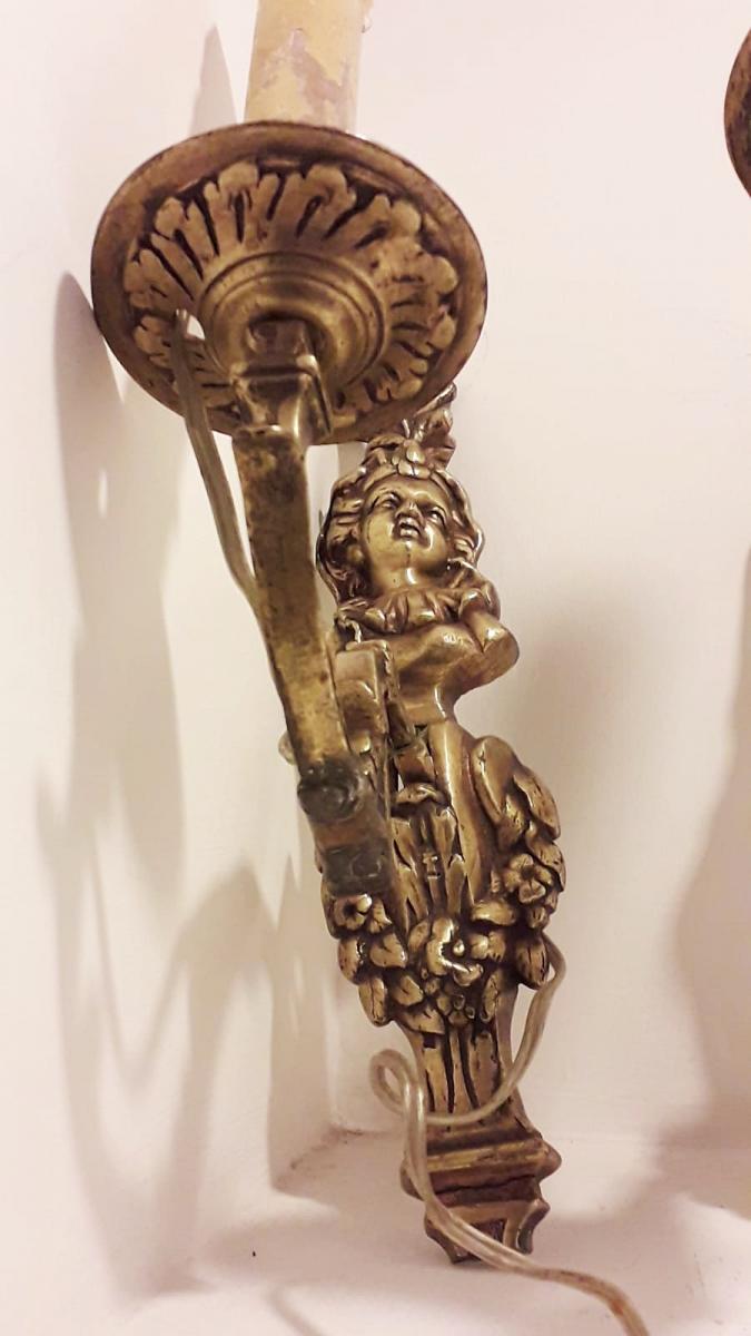 Pair Of Gilt Bronze Sconces Empire First-photo-3