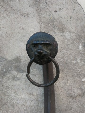 Rare And Ambiguous  15th Or 16th Century Iron Tool With Bronze Lion Head On The Handle-photo-2