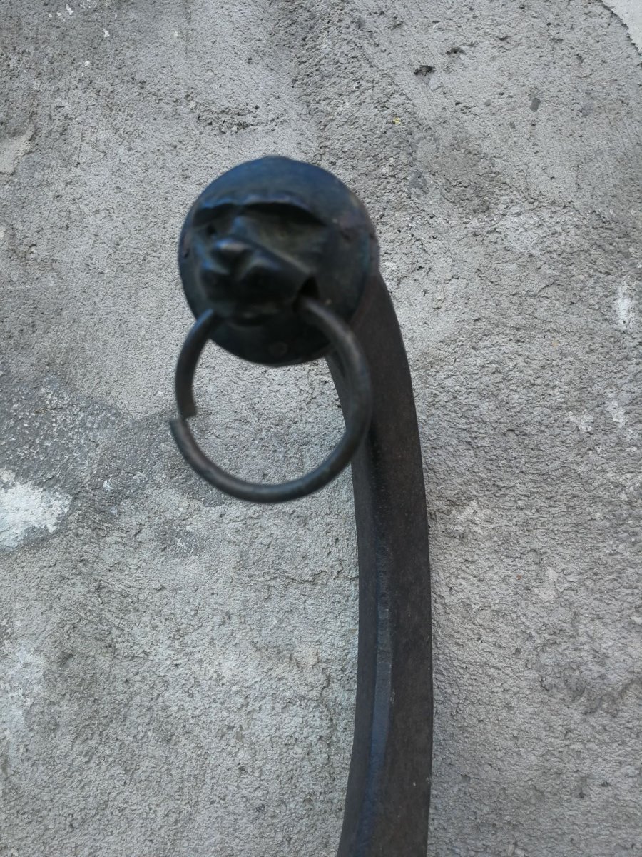 Rare And Ambiguous  15th Or 16th Century Iron Tool With Bronze Lion Head On The Handle-photo-4