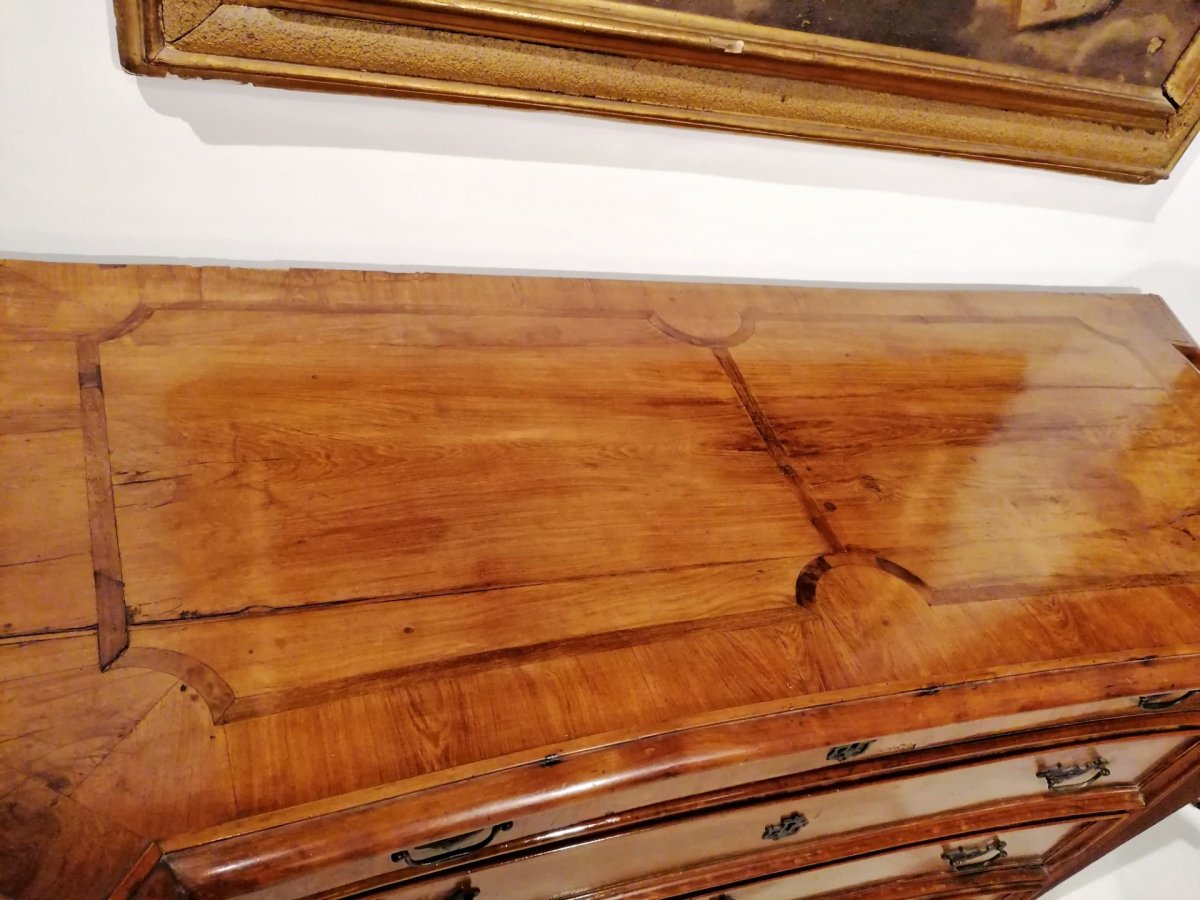 Rare Louis XIV Chest Of Drawers Veneered In Cypress Wood And Inlaid With Rosewood, Papal State.-photo-3