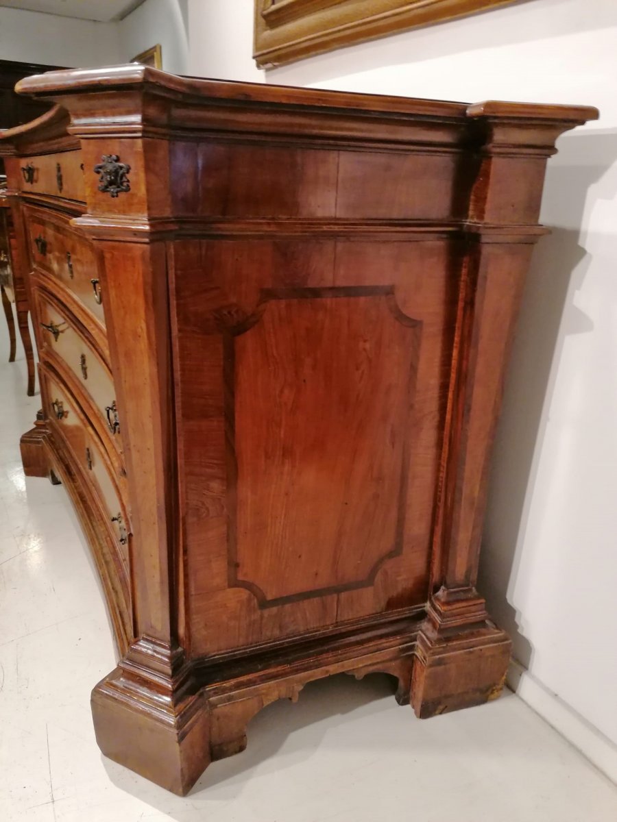 Rare Louis XIV Chest Of Drawers Veneered In Cypress Wood And Inlaid With Rosewood, Papal State.-photo-4