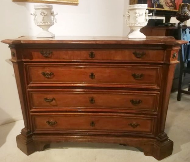 Rare Louis XIV Chest Of Drawers Veneered In Cypress Wood And Inlaid With Rosewood, Papal State.-photo-2