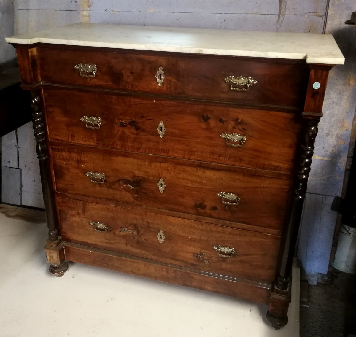 Beautiful Italian Commode Second Half Of The 19th Century With White Marble Top.