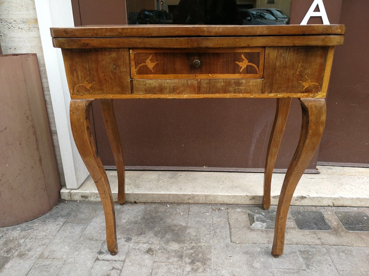 Louis XV Game Table Inlaid With Various Precious Woods-photo-3