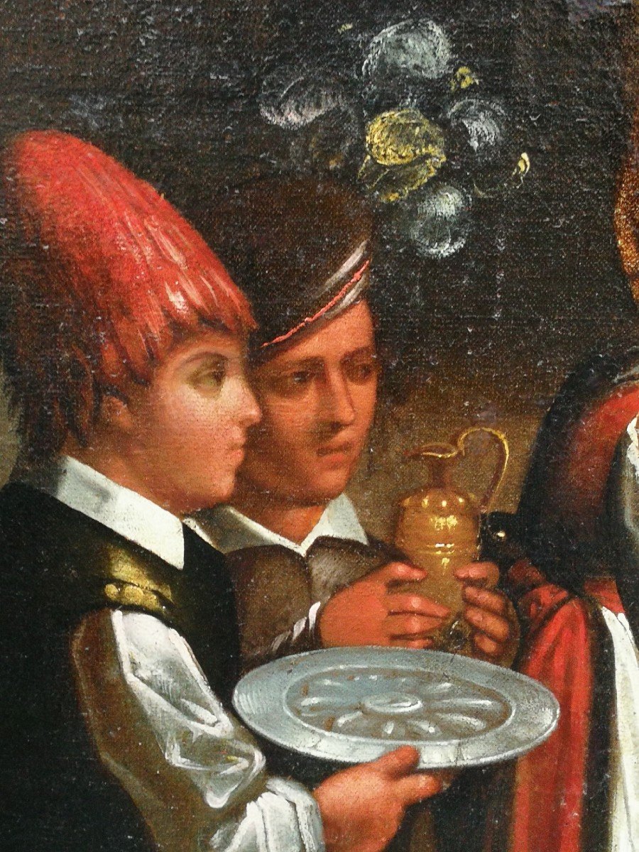 "dinner With The Rich Epulone" Oil On Canvas Atelier Du Bassano, Last Quarter Of The XVI Century-photo-4