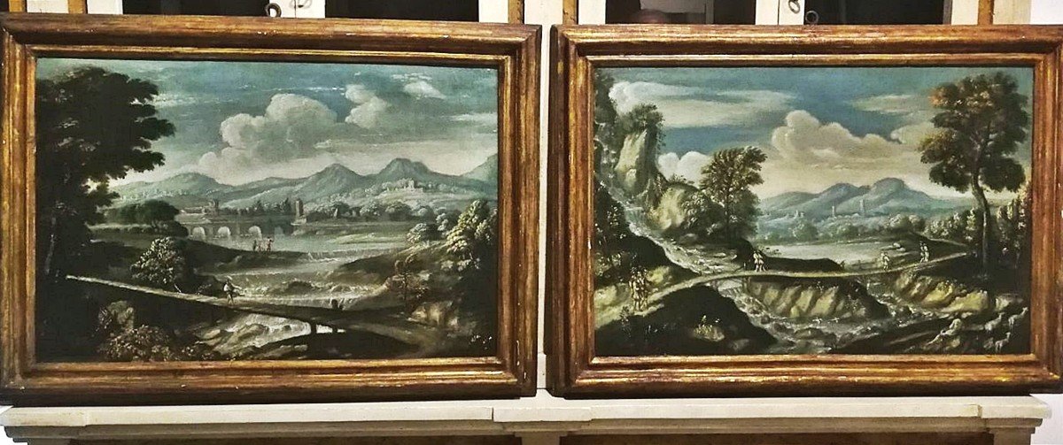 Pair Of Oils On Canvas Representing River Landscapes, First Half Of The Eighteenth Century-photo-2