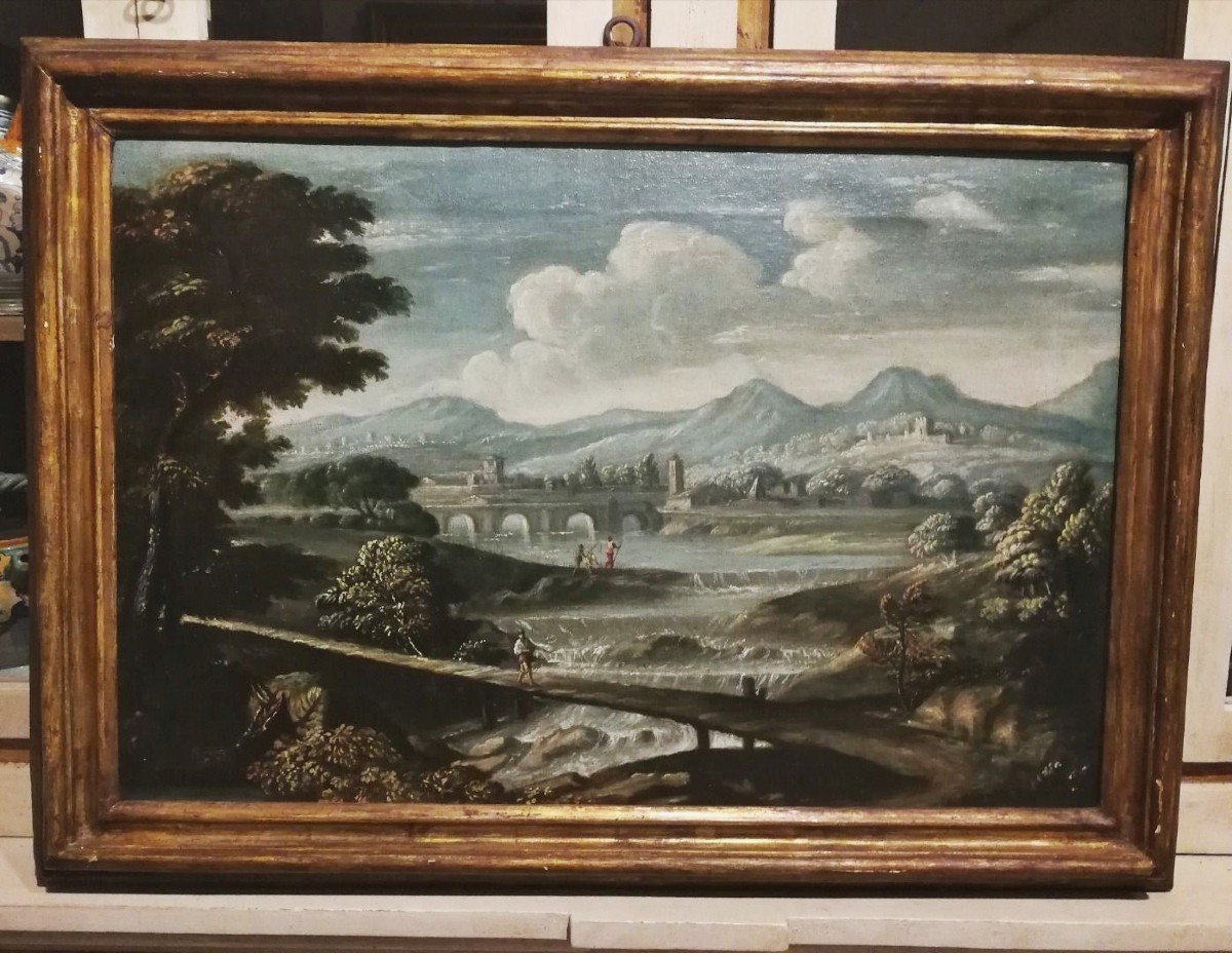 Pair Of Oils On Canvas Representing River Landscapes, First Half Of The Eighteenth Century-photo-3