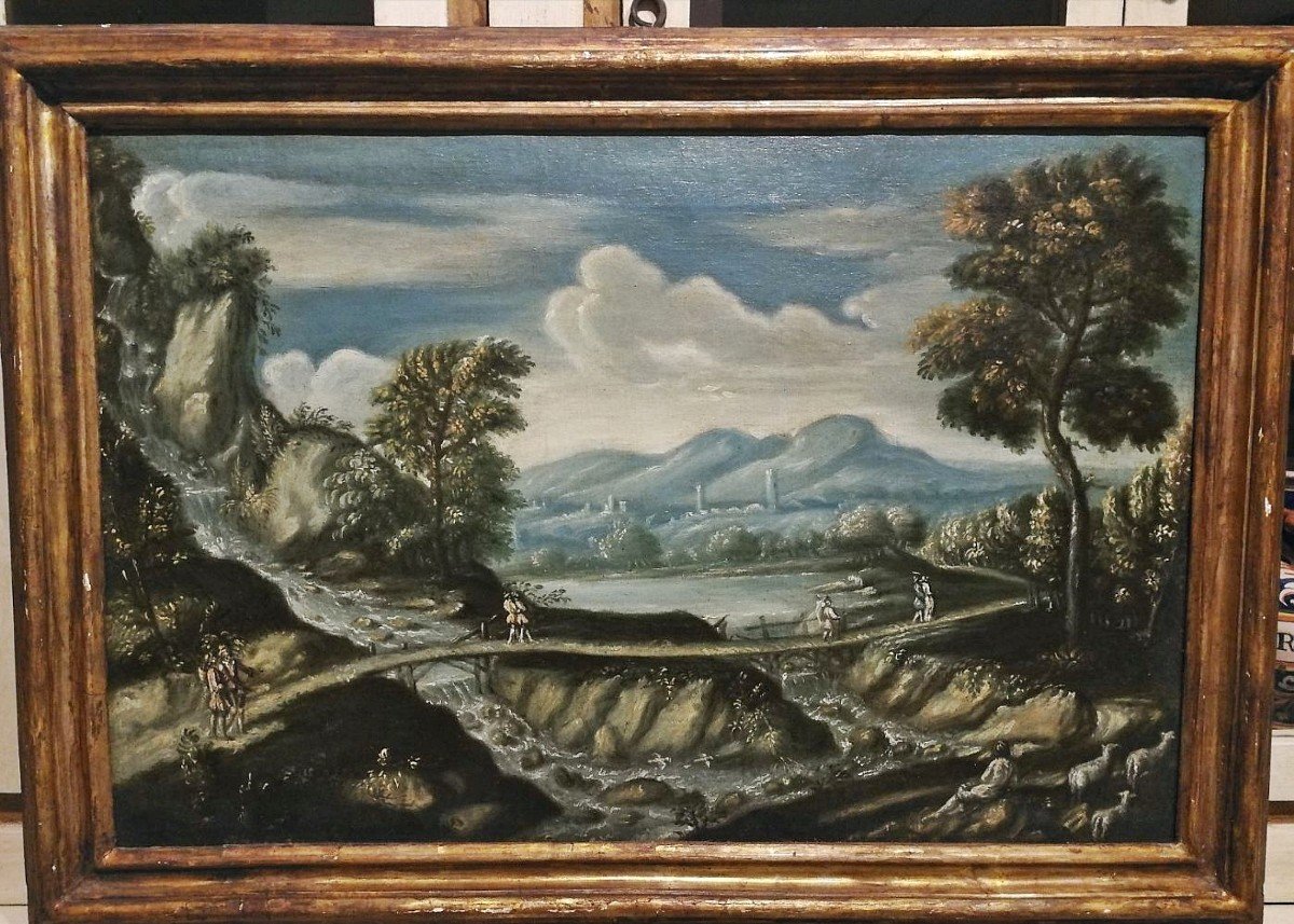 Pair Of Oils On Canvas Representing River Landscapes, First Half Of The Eighteenth Century