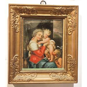 Glass Painting - Madonna With Child. Northern Italy, Late 17th Century.