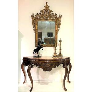 Important Louis XV Venetian Console With Marble Piano.