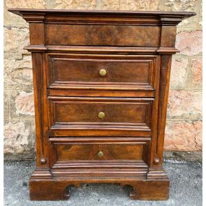 Small Walnut Cabinet With 4 Drawers, Late 17th Century.
