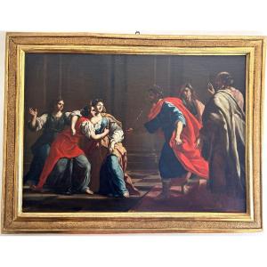 Esther And Assuero - Oil On Canvas From 2ndhalf Of The 17th Century. Original Golden Frame