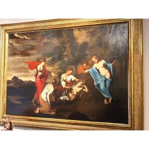 Large Oil On Canvas With Coeval Frame By Raff. Mythological Scene, Rome Mid-17th Century.