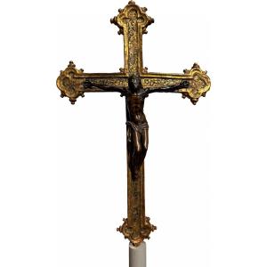 "living Christ" Bronze By Antonio Susini And Atelier, On A 16th Century Processional Cross.