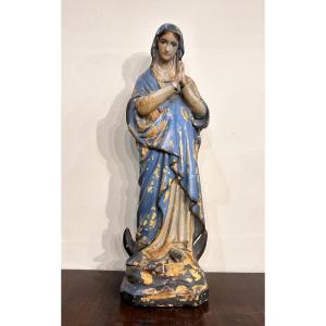 Polychrome Papier Mache Sculpture Representing Mary Immaculate. Central Italy, 18th Century