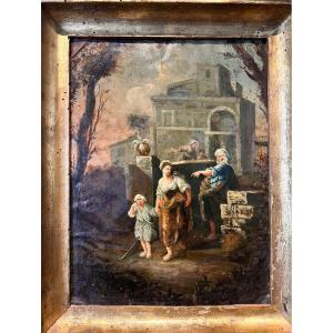 Expulsion d'Agar et d'Ismaël, huile sur cuivre de la seconde moitié du XVIIe siècle