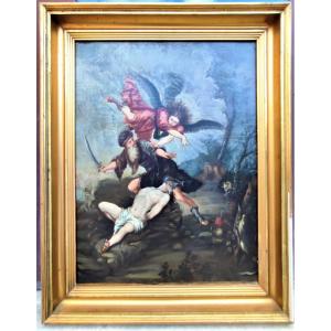 "sacrifice Of Isaac" - Oil On Canvas From The Tuscan School Of The Second Half Of 17th Century.
