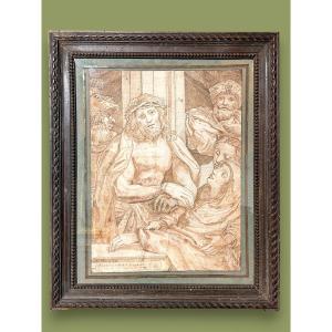 Ecce Homo, 17th Century Drawing. (inv. Correggio, Dis. Agost. Carracci) (375 X 270 Mm)