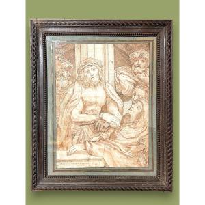 Ecce Homo, 17th Century Drawing. (inv. Correggio, Dis. Agost. Carracci) (375 X 270 Mm)