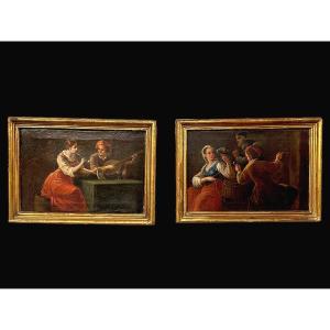 Pair Of Paintings Depicting Game Scenes. Piedmontese School, 18th Century.