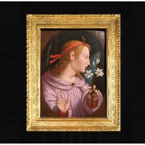 Oil On Panel, Study Of The Annunciating Angel, Florence, Early 16th Century