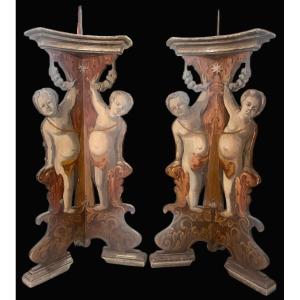 Rare paire de chandeliers de palais. Toscane, milieu du XVIIe siècle.