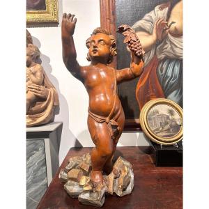 Wooden Sculpture Of A Bacchic Allegory, Carved From Swiss Pine. (72 Cm High)