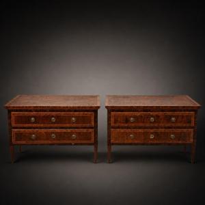 Pair Of Finely Inlaid Louis XVI Sideboards Made Of Precious Woods. Papal States.