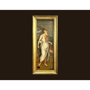 Saint Jérôme, huile sur bois attr. "Maître du Tondo de Greenville", élève toscan de P.Perugino.