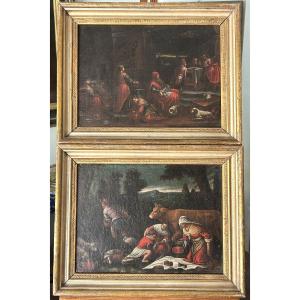 Paire de tableaux de l'école de Bassano dans des cadres anciens