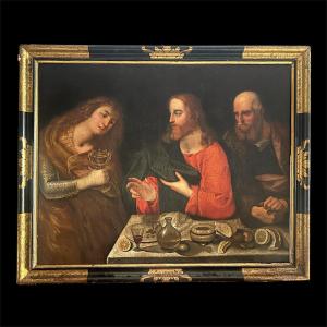 Le Christ et la Madeleine au banquet de Simon le Pharisien, signé Jacopo Borbone datable 1611-2