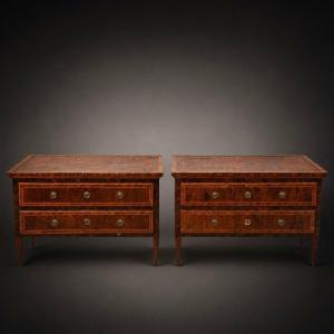 Pair Of Louis XVI Dressers, Finely Inlaid With Precious Woods. Papal States.