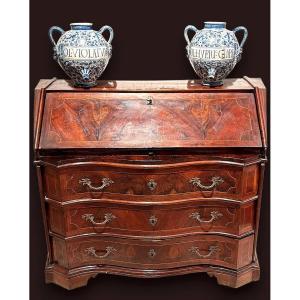 A Carved Headboard In Walnut And Rosewood With Maple Inlays From The First Half Of The 18th Century.