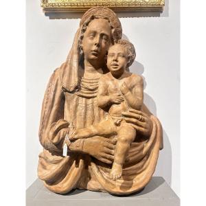 Terracotta "madonna And Child" From The Lombard School, Dating From The Third Quarter Of The 15th Century