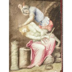 Le Christ moqué, huile sur parchemin, région liguro-génoise, seconde moitié du XVIe siècle