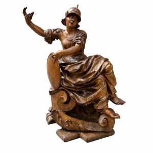 Allegory Of Wisdom Or Minerva, Finely Carved From Wood. Rome, Second Half Of The 17th Century.