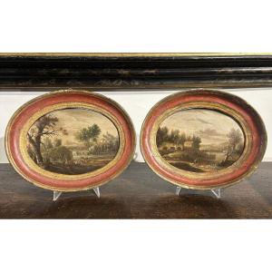 Pair Of Landscapes Depicting Rural Scenes, 17th-century Oil Paintings On Panel.