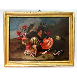 Nature Morte De Fleurs Et De Fruits, Première Moitié Du XVIIIe Siècle.