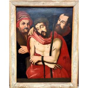Intéressant Christ Moqué, Huile Sur Toile Du XVIIe Siècle.