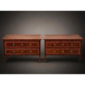 Pair Of Louis XVI Dressers, Finely Inlaid With Precious Woods. Papal States.