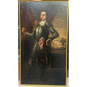 Portrait Of A Sicilian Nobleman In Armor With A Battle Scene, Second Half Of The 17th Century.