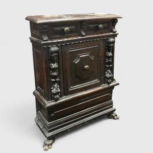 Small Walnut Sideboard. Lombardy, 17th Century.