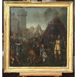 Muzio Scevola, Oil On Slate From The First Half Of The 17th Century. Attributed To Frans Francken Ii.