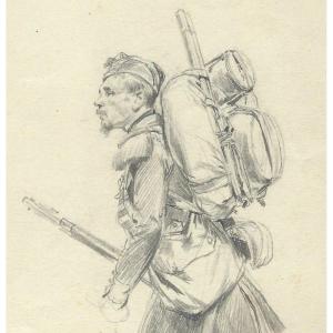 Edouard Detaille (1848 - 1912) Soldat Français De Profil, Dessin, Cachet Ed