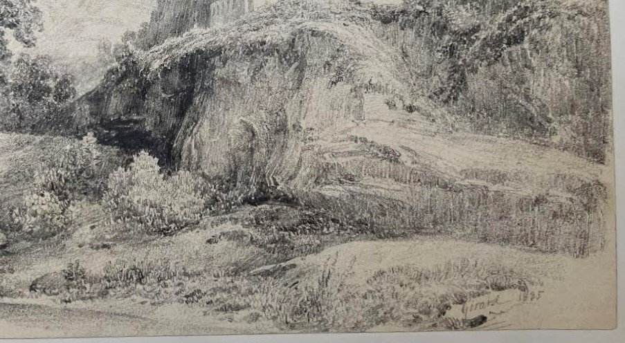 Pierre F. E. Giraud 1806 -1881 - Dessin signé et daté 1835 - Paysage XIXe - Francais-photo-3