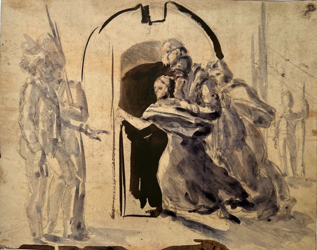 Auguste Raffet (1804 - 1860) Etude Pour Une Scène Historique Aquarelle Dessin