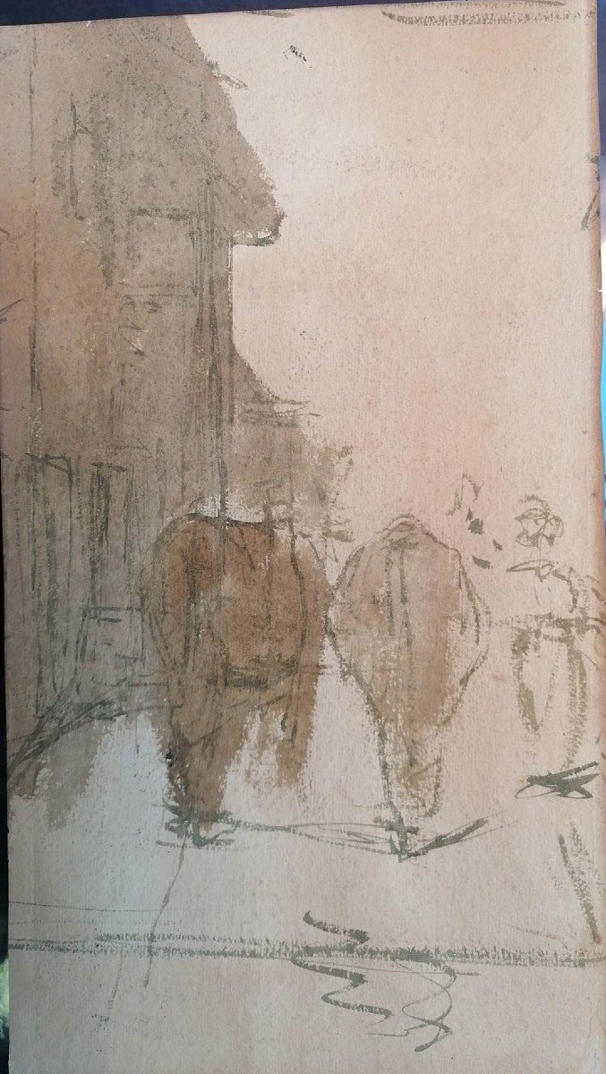 Aquarelle Dessin Femme Rome XIXe siècle-photo-3